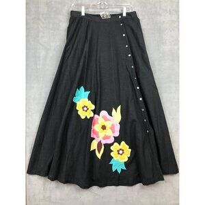 Anthony Originals Maxi Skirt Womens S Black Floral Embroidery Rhinestone Detail